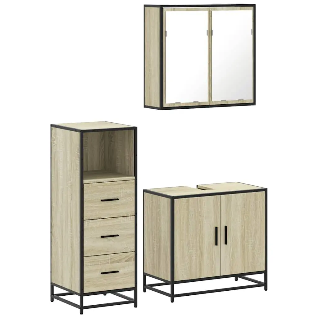 3 Piece Bathroom Furniture Set for Bathroom Brown Engineered Wood Vanity Cabinet with Mirror
