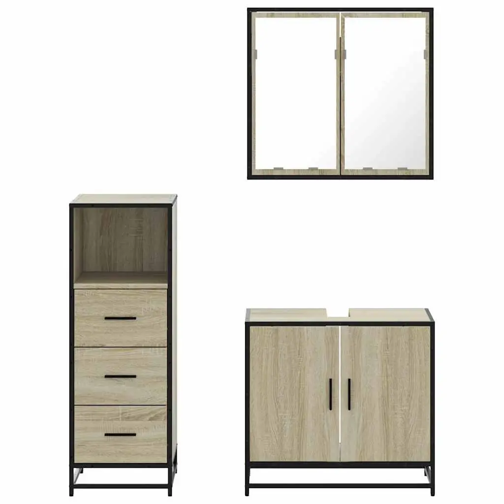 3 Piece Bathroom Furniture Set for Bathroom Brown Engineered Wood Vanity Cabinet with Mirror