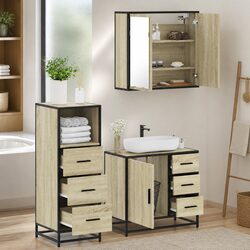 Brown Engineered Wood 3 Piece Bathroom Furniture Set