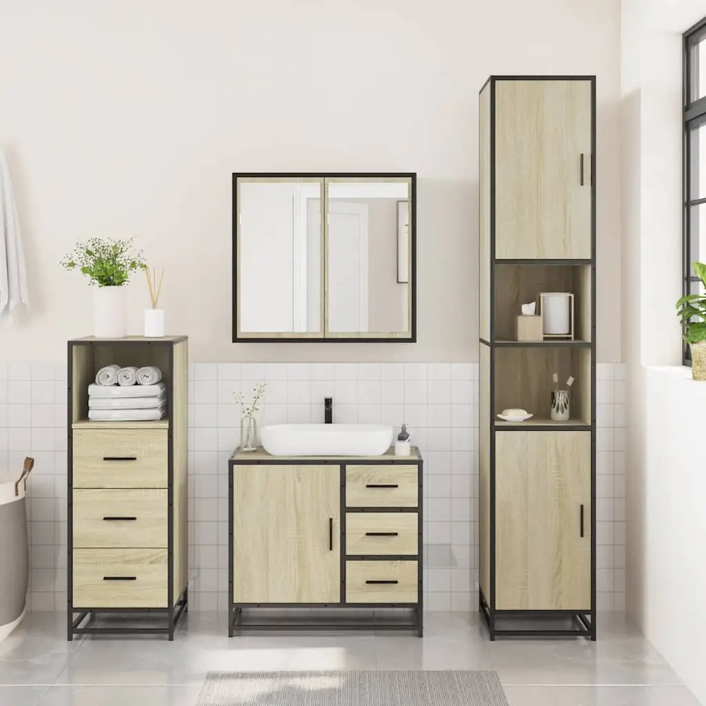 3 Piece Vanity Set for Bathroom with Mirror Brown Engineered Wood