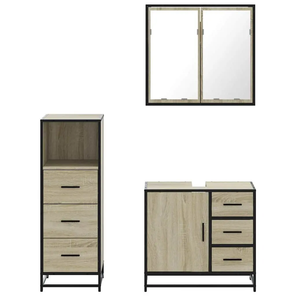 3 Piece Vanity Set for Bathroom with Mirror Brown Engineered Wood