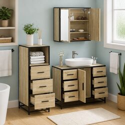 3 Piece Bathroom Furniture Set: Engineered Wood & Metal