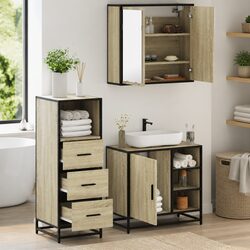 Bathroom Furniture Set 3 Piece Vanity Cabinet Mirror Sonoma Oak Storage Unit