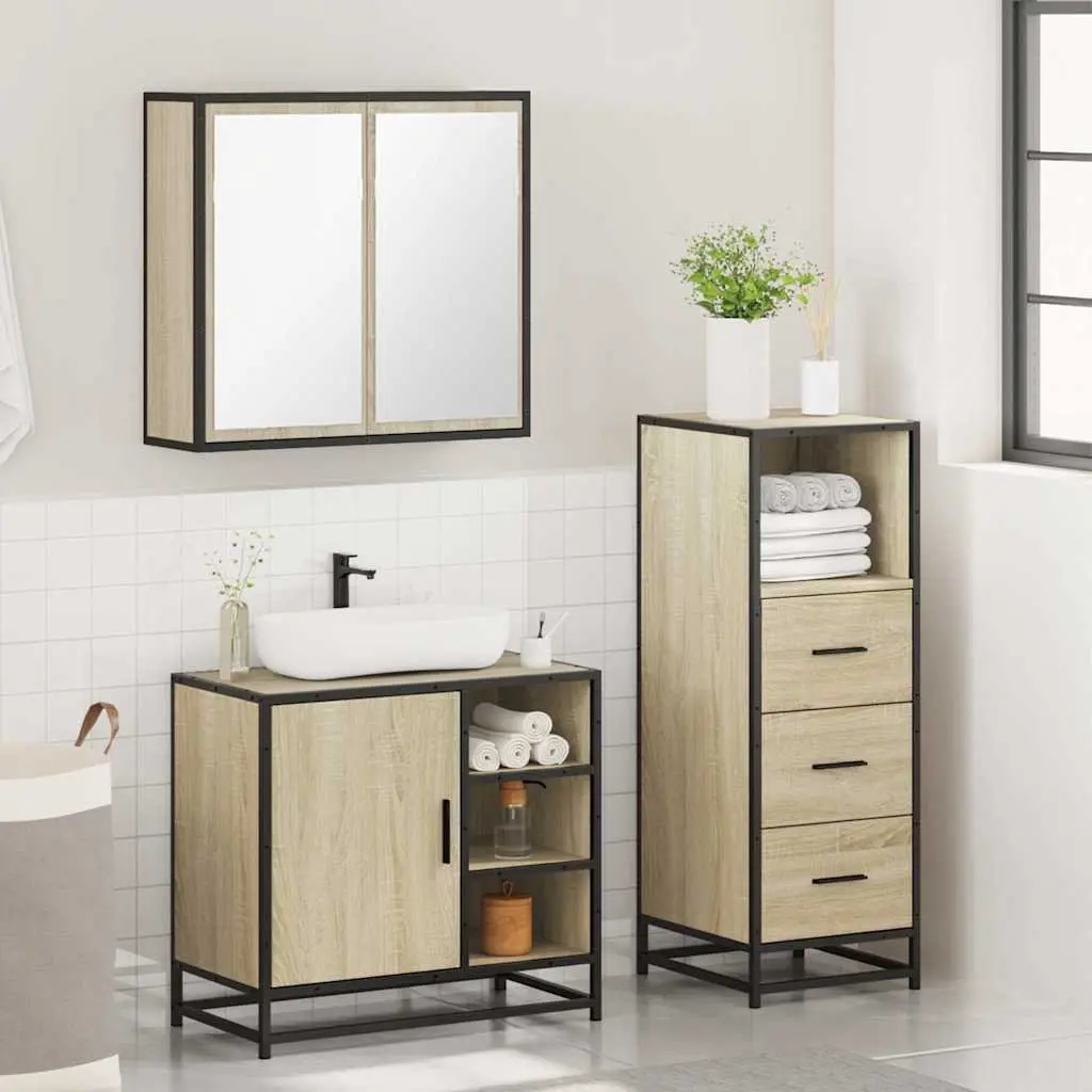 Bathroom Furniture Set for Bathroom 3 Piece Vanity Cabinet Mirror Sonoma Oak