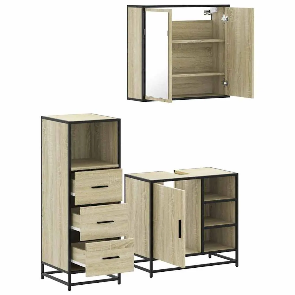 Bathroom Furniture Set for Bathroom 3 Piece Vanity Cabinet Mirror Sonoma Oak