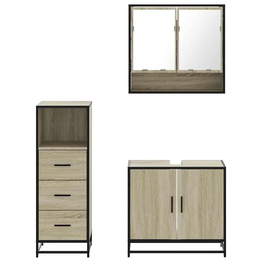 Bathroom Furniture Set 3 Piece Vanity Cabinet Mirror Storage Engineered Wood