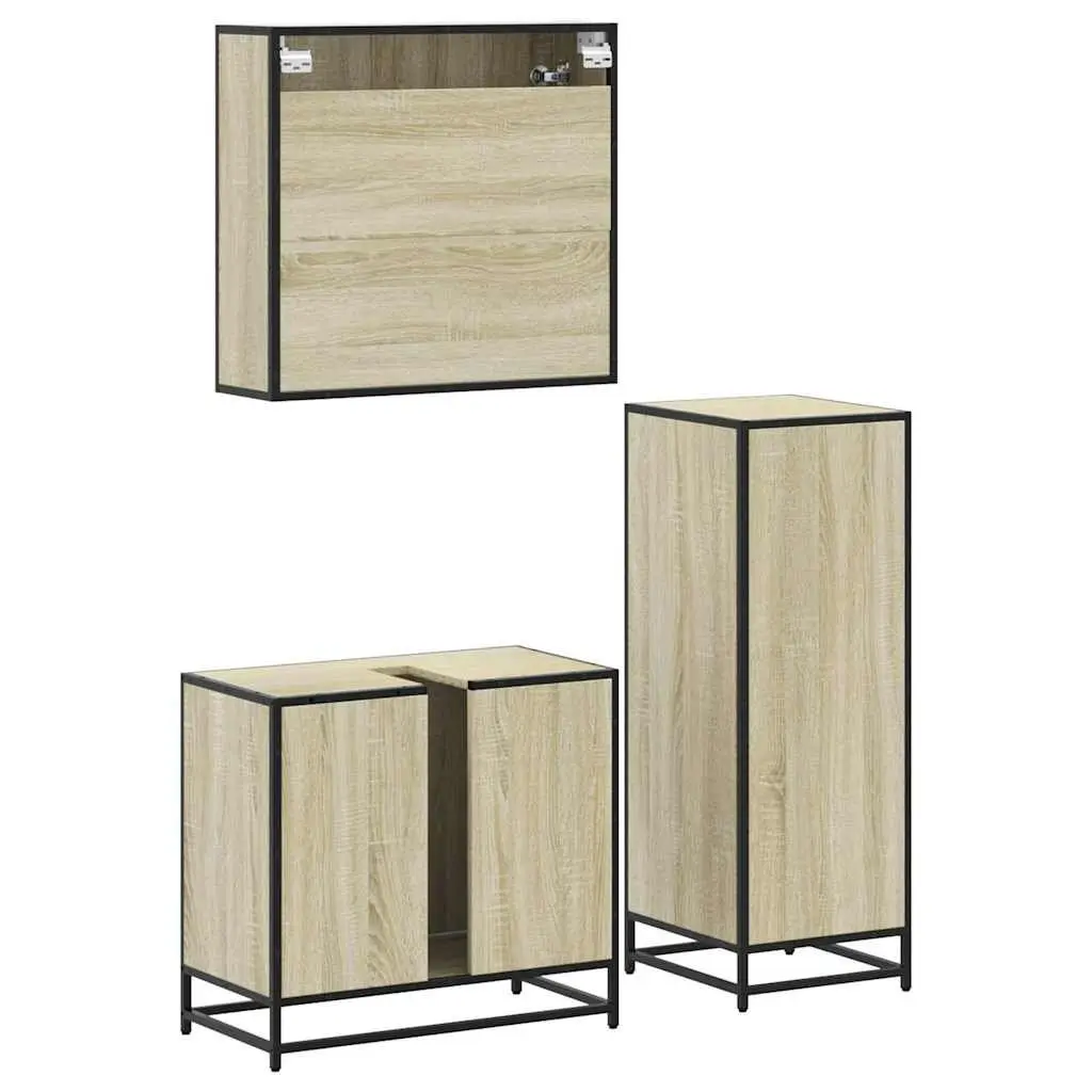 Bathroom Furniture Set 3 Piece Vanity Cabinet Mirror Storage Engineered Wood