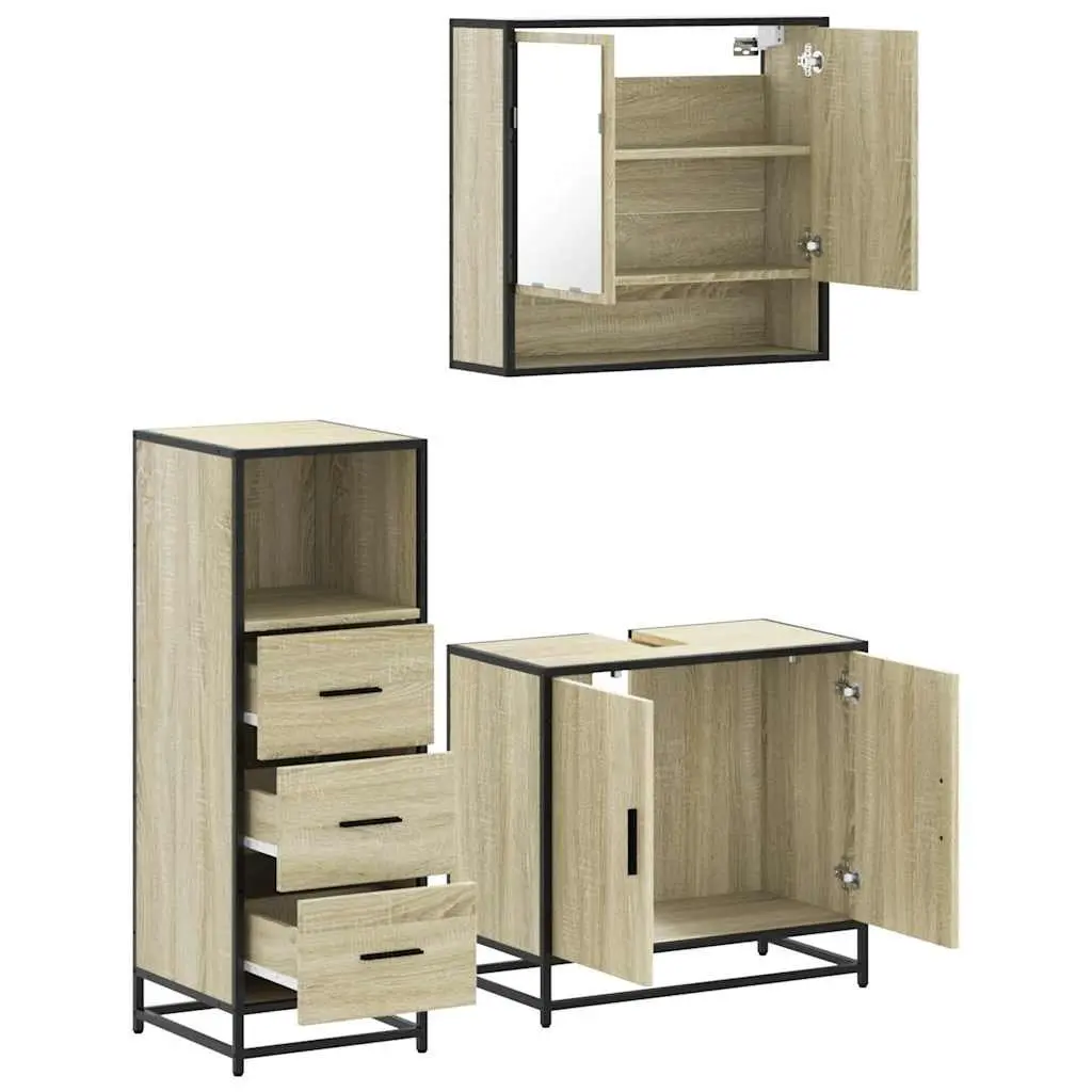 Bathroom Furniture Set 3 Piece Vanity Cabinet Mirror Storage Engineered Wood