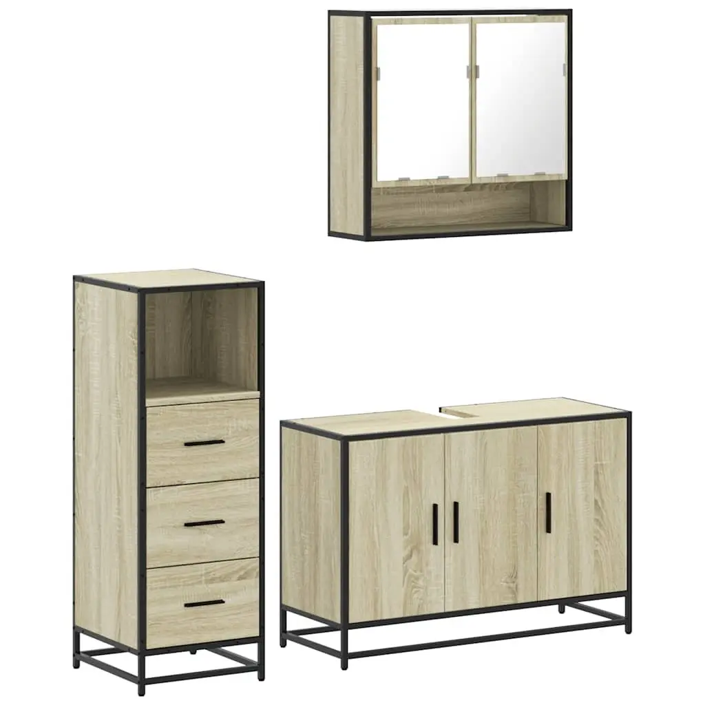 3-Piece Bathroom Furniture Set in Brown Oak