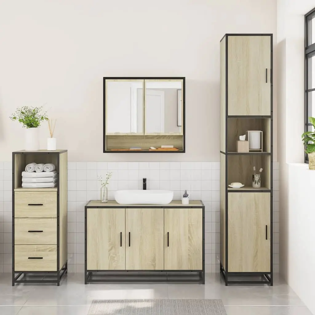 3-Piece Bathroom Furniture Set in Brown Oak