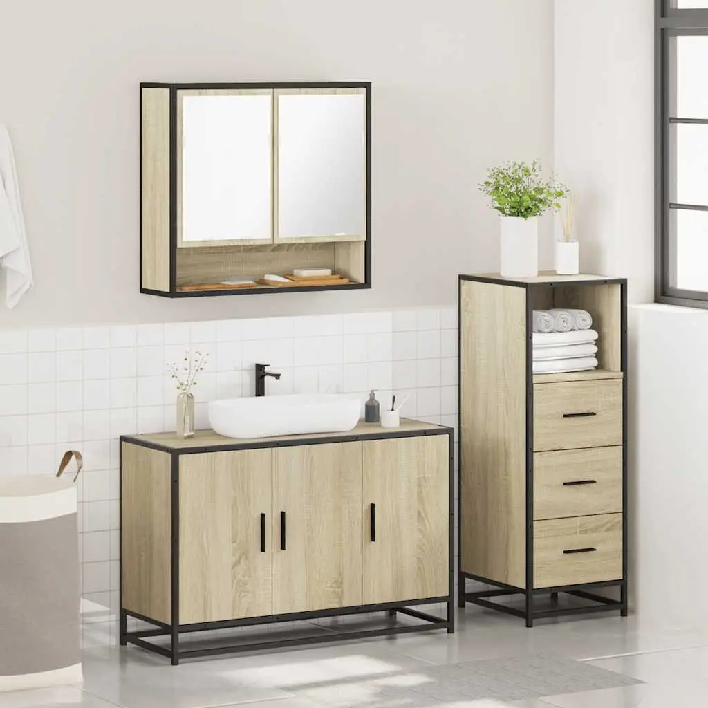 3-Piece Bathroom Furniture Set in Brown Oak