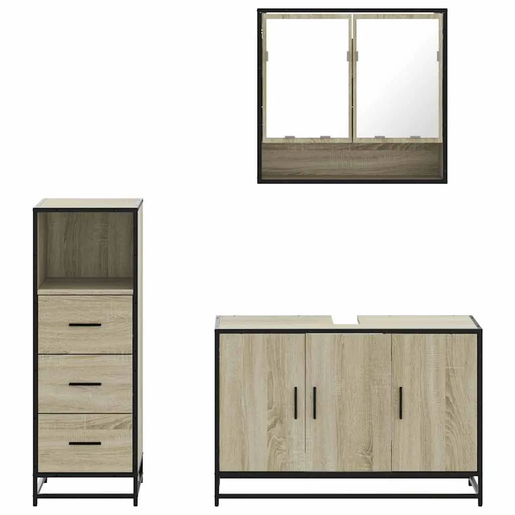 3-Piece Bathroom Furniture Set in Brown Oak