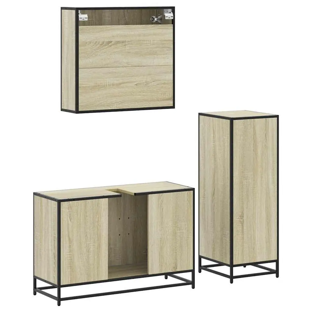 3-Piece Bathroom Furniture Set in Brown Oak