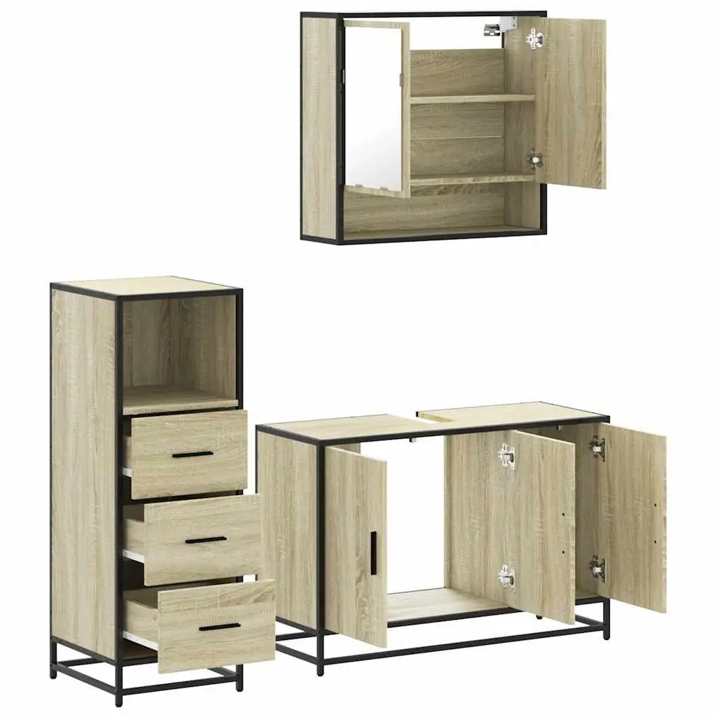 3-Piece Bathroom Furniture Set in Brown Oak