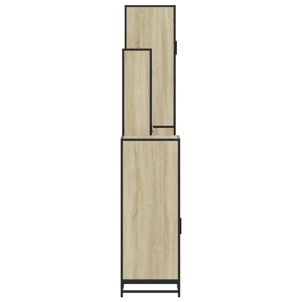 Bathroom Furniture Set 4 Piece Sonoma Oak Engineered Wood Storage Cabinet Mirror