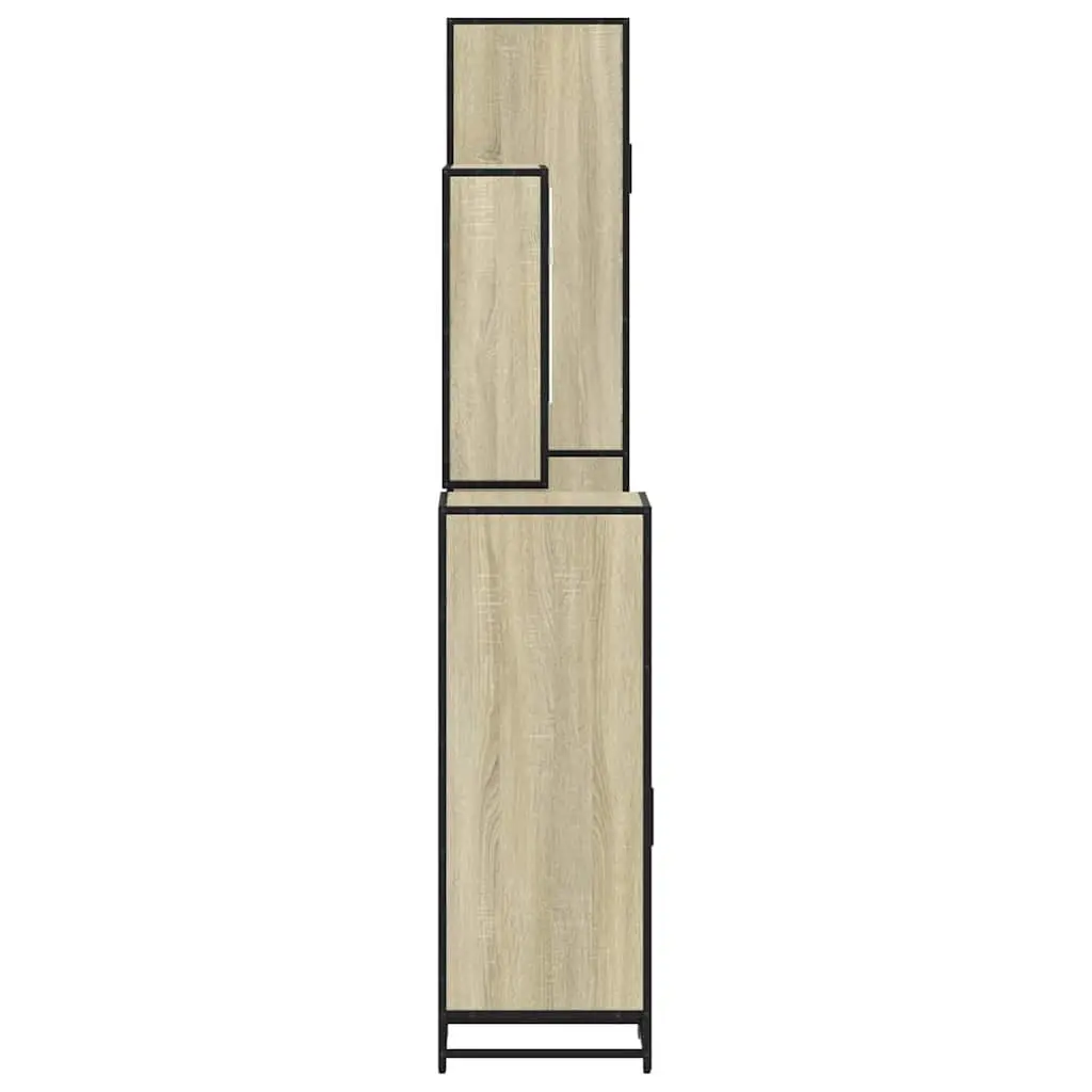 4 Piece Brown Bathroom Set Engineered Wood Metal Frame Wall-Mounted Storage Cabinet Mirror