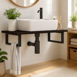Specifications of Wall-Mounted Basin Shelf in Brown Oak