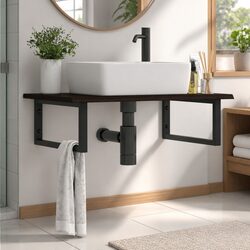 Wall Mounted Basin Shelf Bathroom Storage Steel Oak Wood Floating Cabinet Vanity