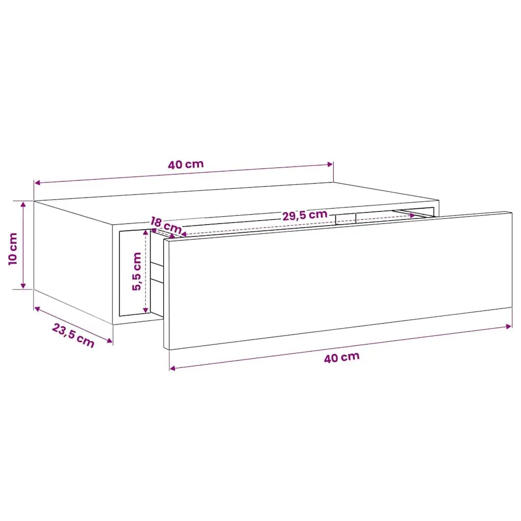 Floating Storage Organizer Wall-mounted Shelf 40x23.5x10cm White