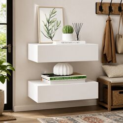 Compact Wall-Mounted Drawer Shelves - 2 Units in White