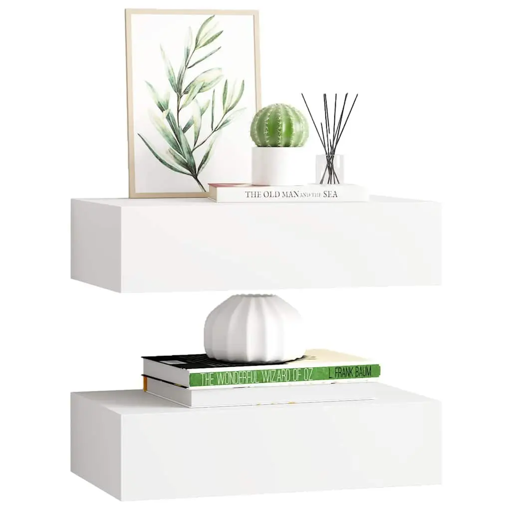 Wall-Mounted Drawer Shelves for Home Decor 2 Piece White Floating Storage Organizer
