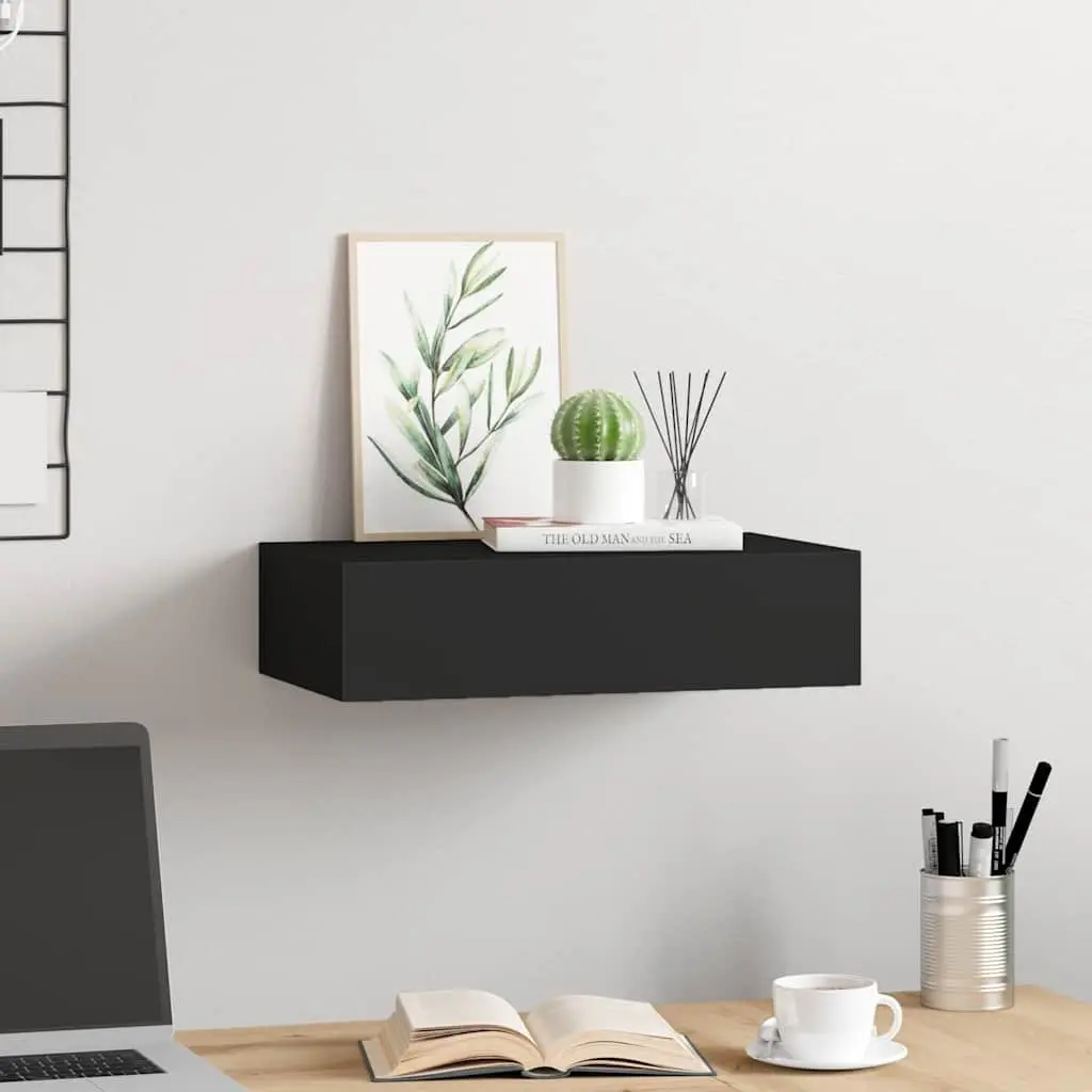 Wall-mounted Drawer Shelf Black Floating Storage Organizer 40x23.5x10cm