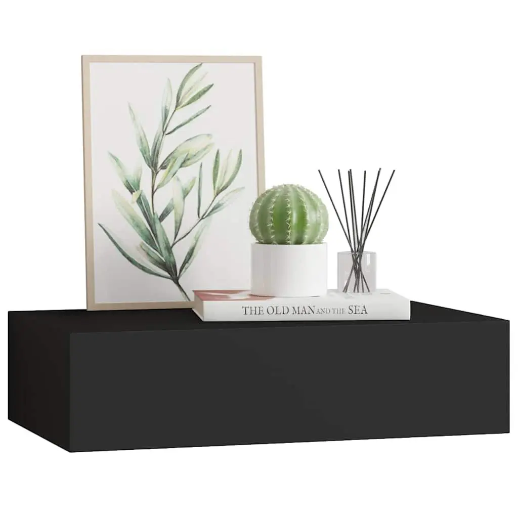 Wall-mounted Drawer Shelf Black Floating Storage Organizer 40x23.5x10cm