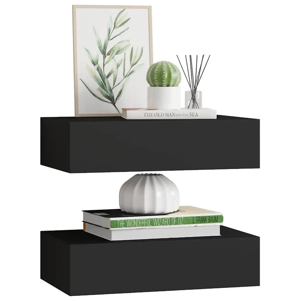 Wall-mounted Drawer Shelves 2 pcs Black Floating Storage Organizer Home Decor