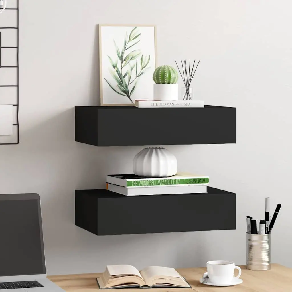 Wall-mounted Drawer Shelves 2 pcs Black Floating Storage Organizer Home Decor