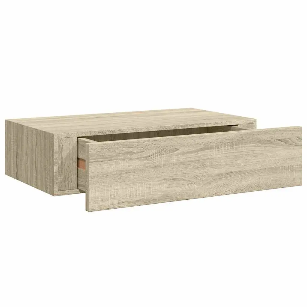 Wall-mounted Drawer Shelf Oak MDF Floating Storage Ledge Organizer 40x23.5x10cm