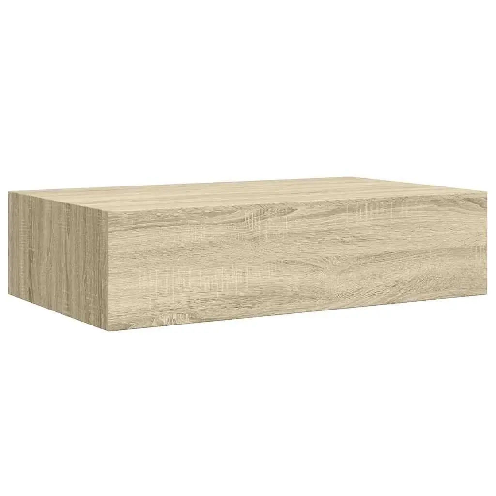 Wall-mounted Drawer Shelf Oak MDF Floating Storage Ledge Organizer 40x23.5x10cm