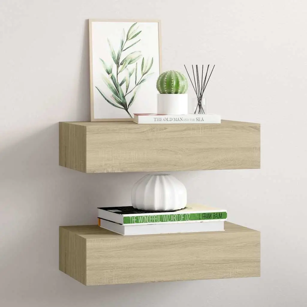 Wall-mounted Drawer Shelves Storage Oak 40x23.5x10cm Set of 2