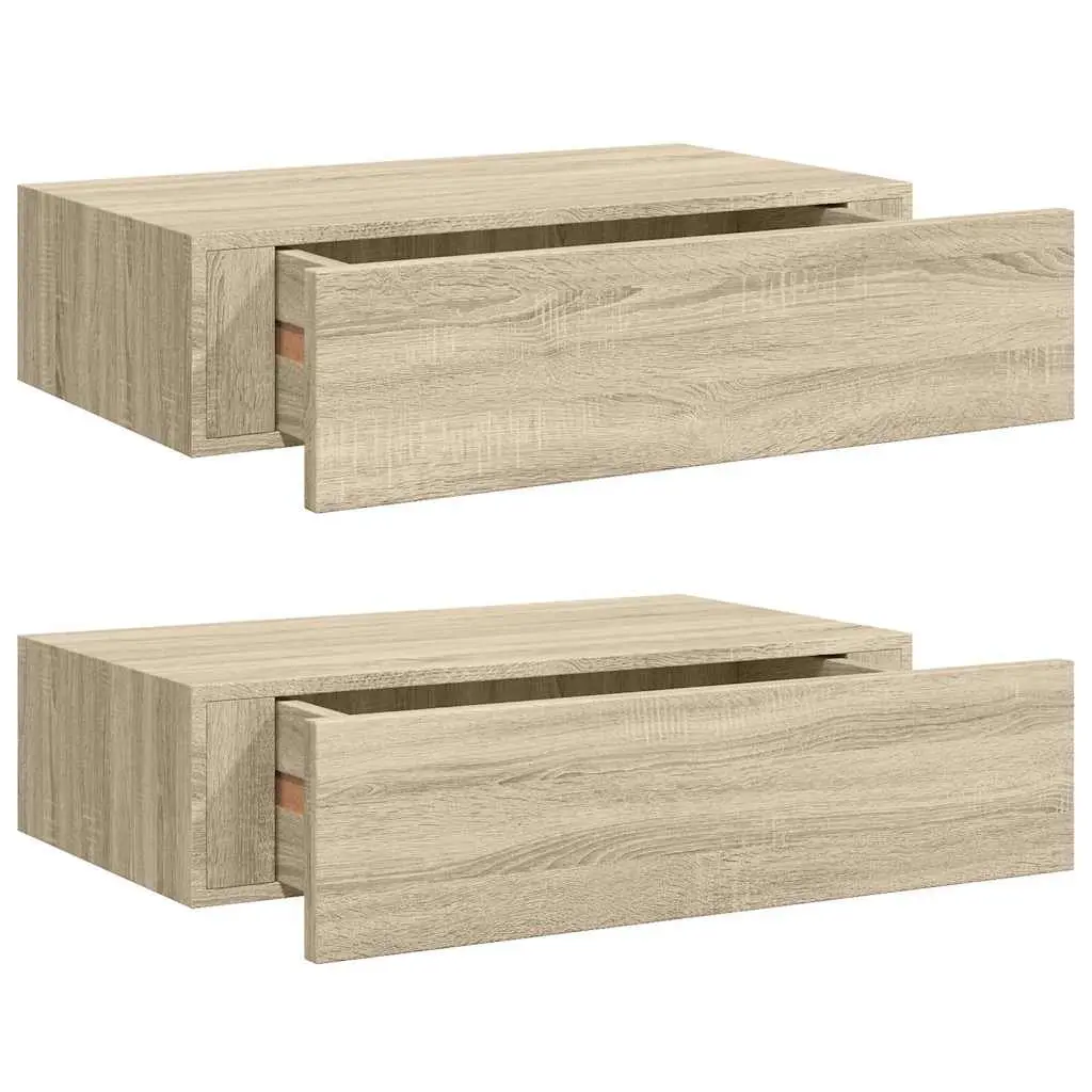 Wall-mounted Drawer Shelves Storage Oak 40x23.5x10cm Set of 2