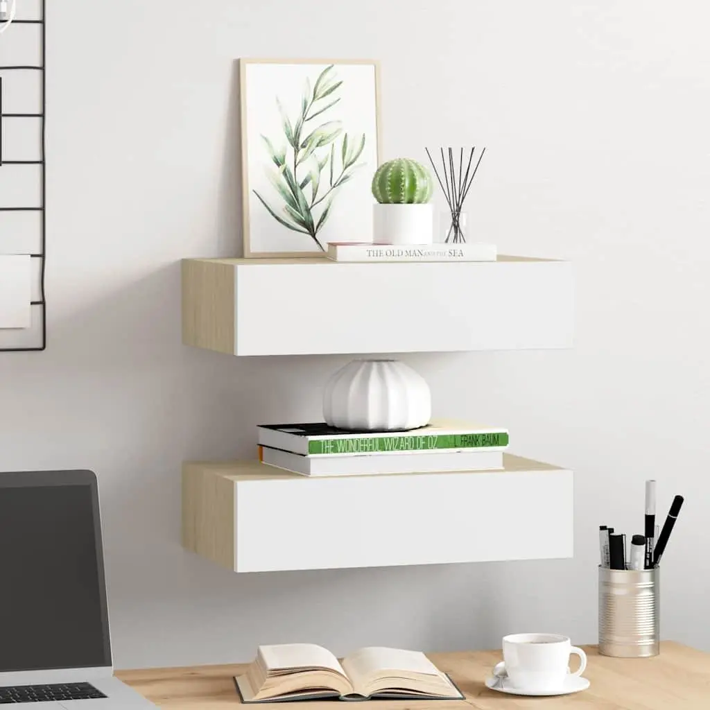 Wall Drawer Shelves Floating Storage Organiser Bedroom Living Room 40 x 23.5 x 10 cm 2 Piece