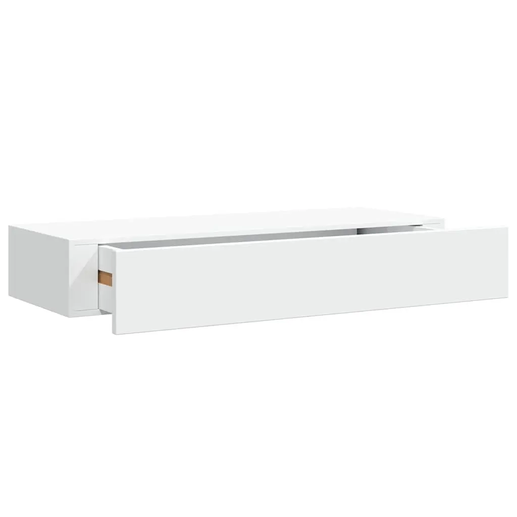 Wall-mounted Organizer Shelf with Drawer for Living Room and Bedroom in White 60x23.5x10cm
