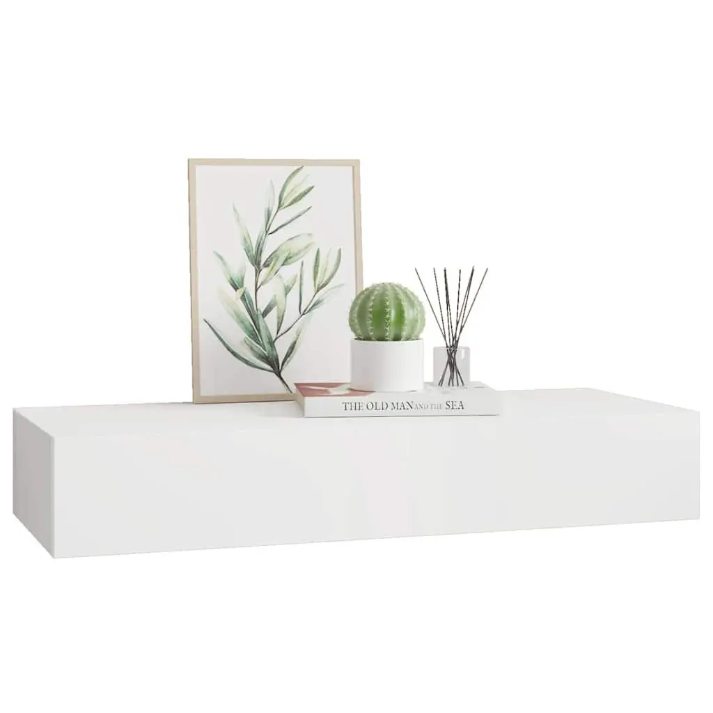 Wall-mounted Organizer Shelf with Drawer for Living Room and Bedroom in White 60x23.5x10cm
