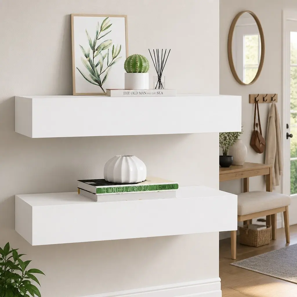 Wall-mounted Drawer Shelves for Storage 60 x 23.5 x 10 cm White Floating 2 Piece Set