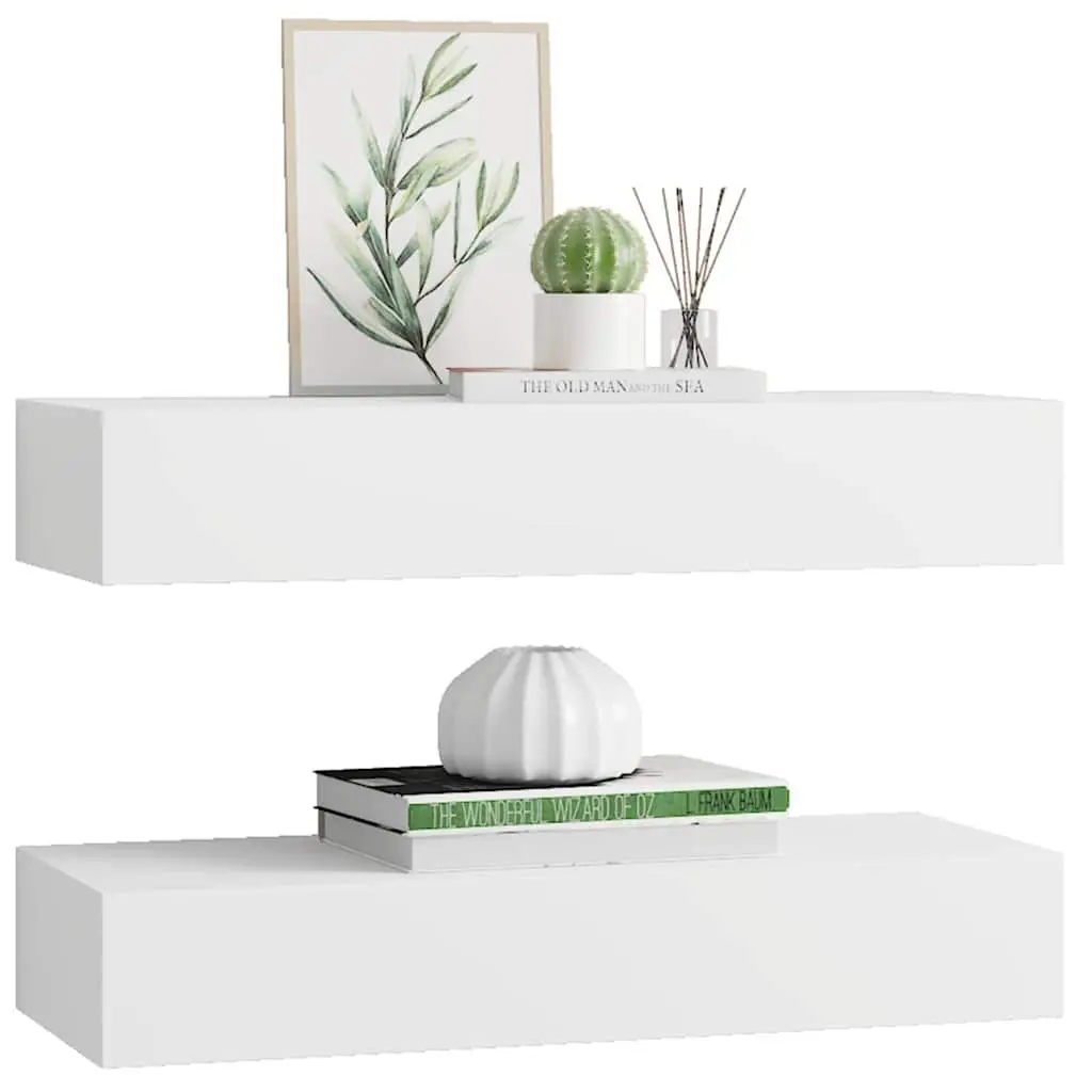 Wall-mounted Drawer Shelves for Storage 60 x 23.5 x 10 cm White Floating 2 Piece Set