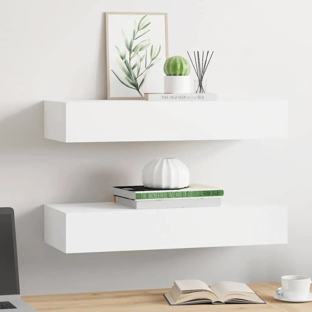 Wall-mounted Drawer Shelves for Storage 60 x 23.5 x 10 cm White Floating 2 Piece Set