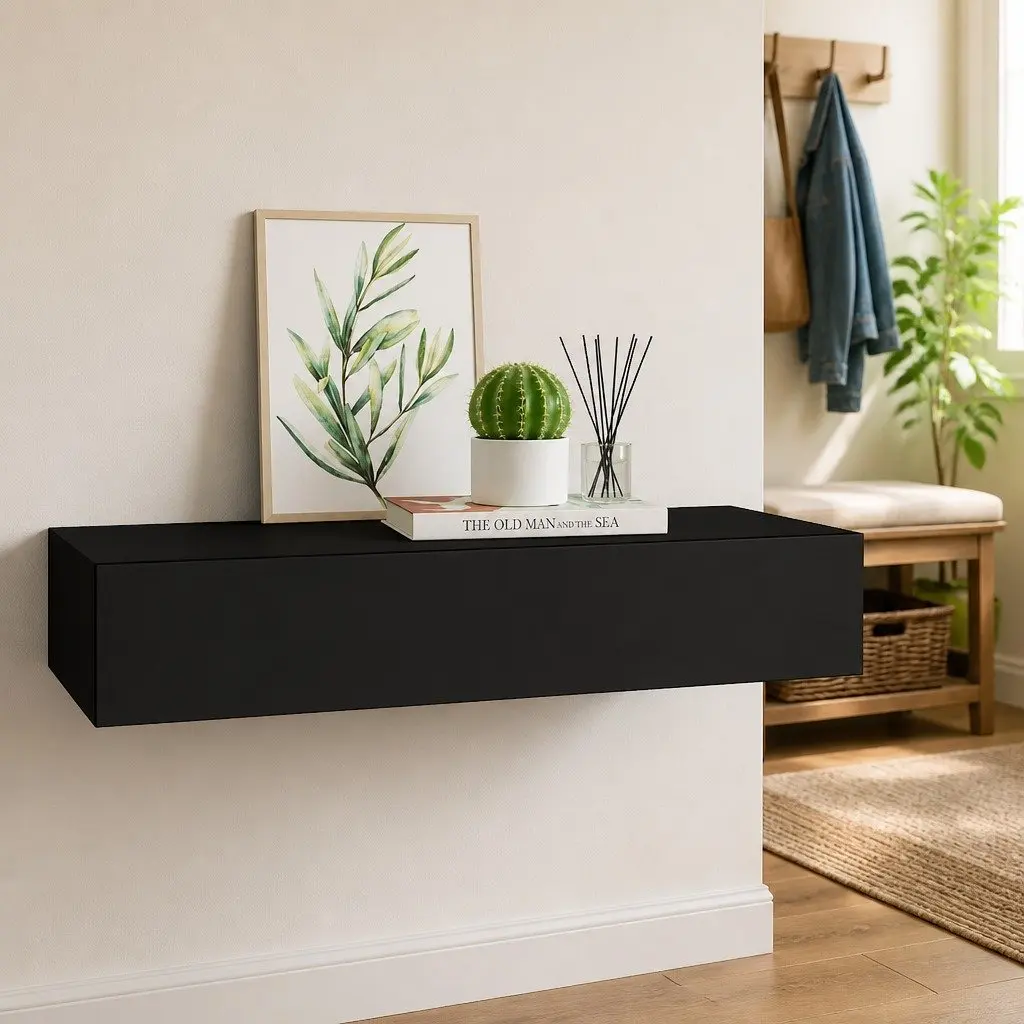 Wall-mounted Drawer Shelf Organiser for Living Room Black 60x23.5x10cm MDF