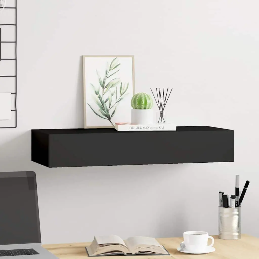 Wall-mounted Drawer Shelf Organiser for Living Room Black 60x23.5x10cm MDF