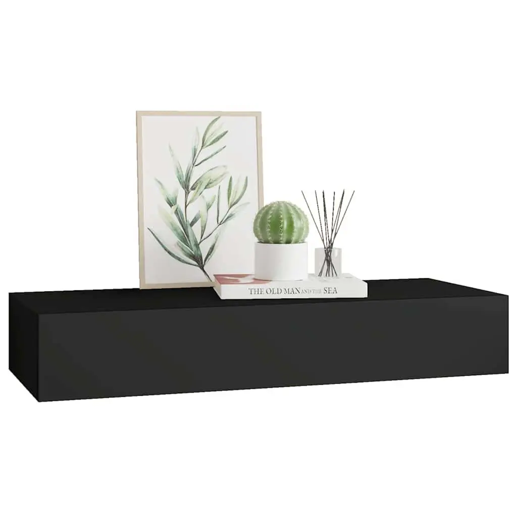 Wall-mounted Drawer Shelf Organiser for Living Room Black 60x23.5x10cm MDF