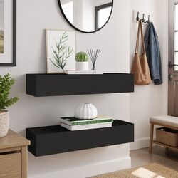 Black Wall-Mounted Drawer Shelves: 60x23.5x10 cm - 2 Pcs