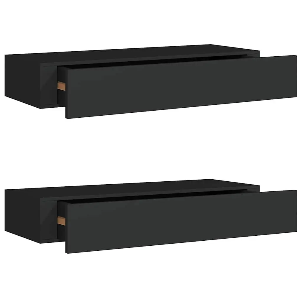 Wall-mounted Drawer Shelves for Bedroom 60 x 23.5 x 10 cm Black 2 Piece