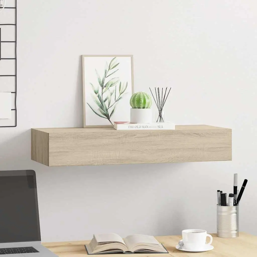 Wall-mounted Drawer Shelf for Living Room Oak Brown 60x23.5x10cm