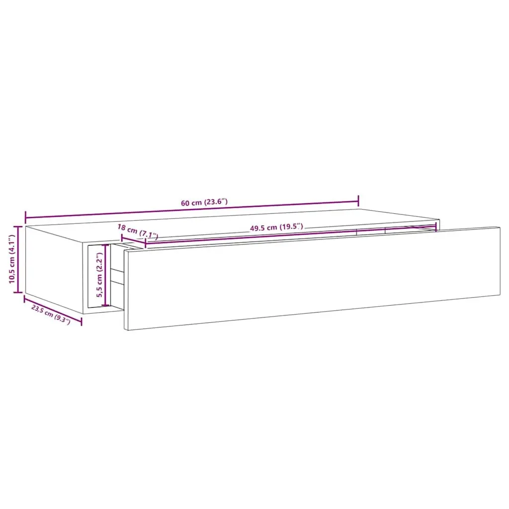 Wall-mounted Floating Storage Shelves with Drawers Oak Brown 60x23.5x10cm Set of 2 for Living Room and Bedroom