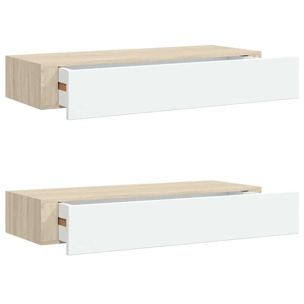 Wall Drawer Shelves Floating Storage 60x23.5x10cm 2 Piece MDF Oak White