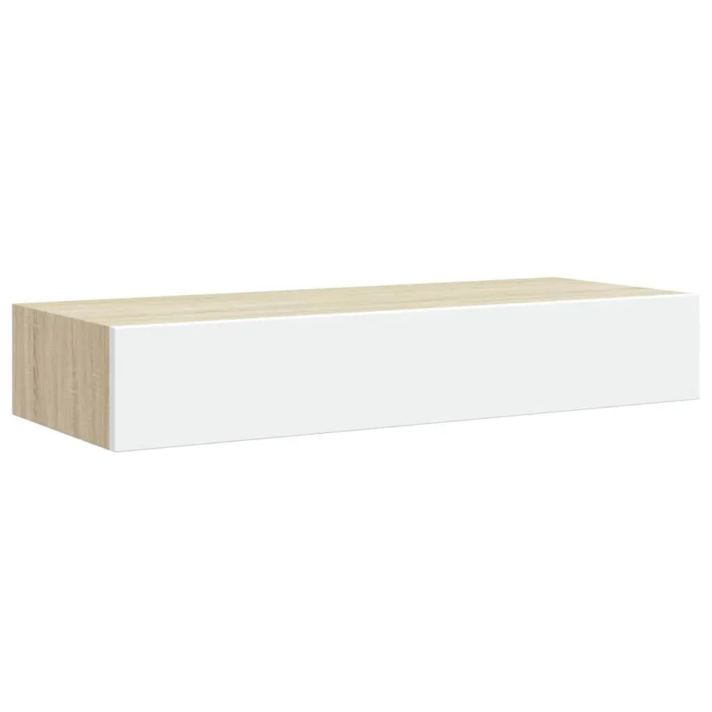 Wall Drawer Shelves Floating Storage 60x23.5x10cm 2 Piece MDF Oak White