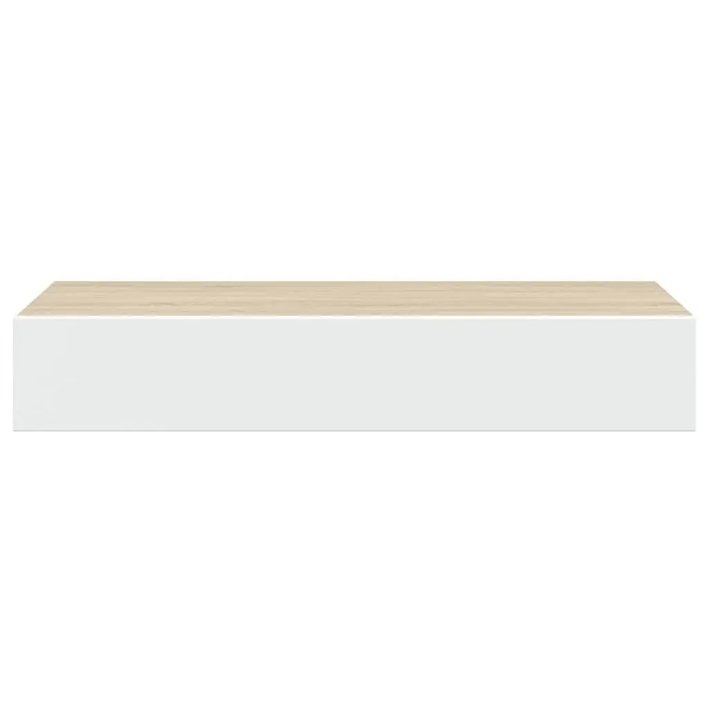 Wall Drawer Shelves Floating Storage 60x23.5x10cm 2 Piece MDF Oak White