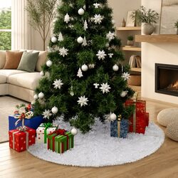 Christmas Tree Skirt Specifications: White Faux Fur, 90cm